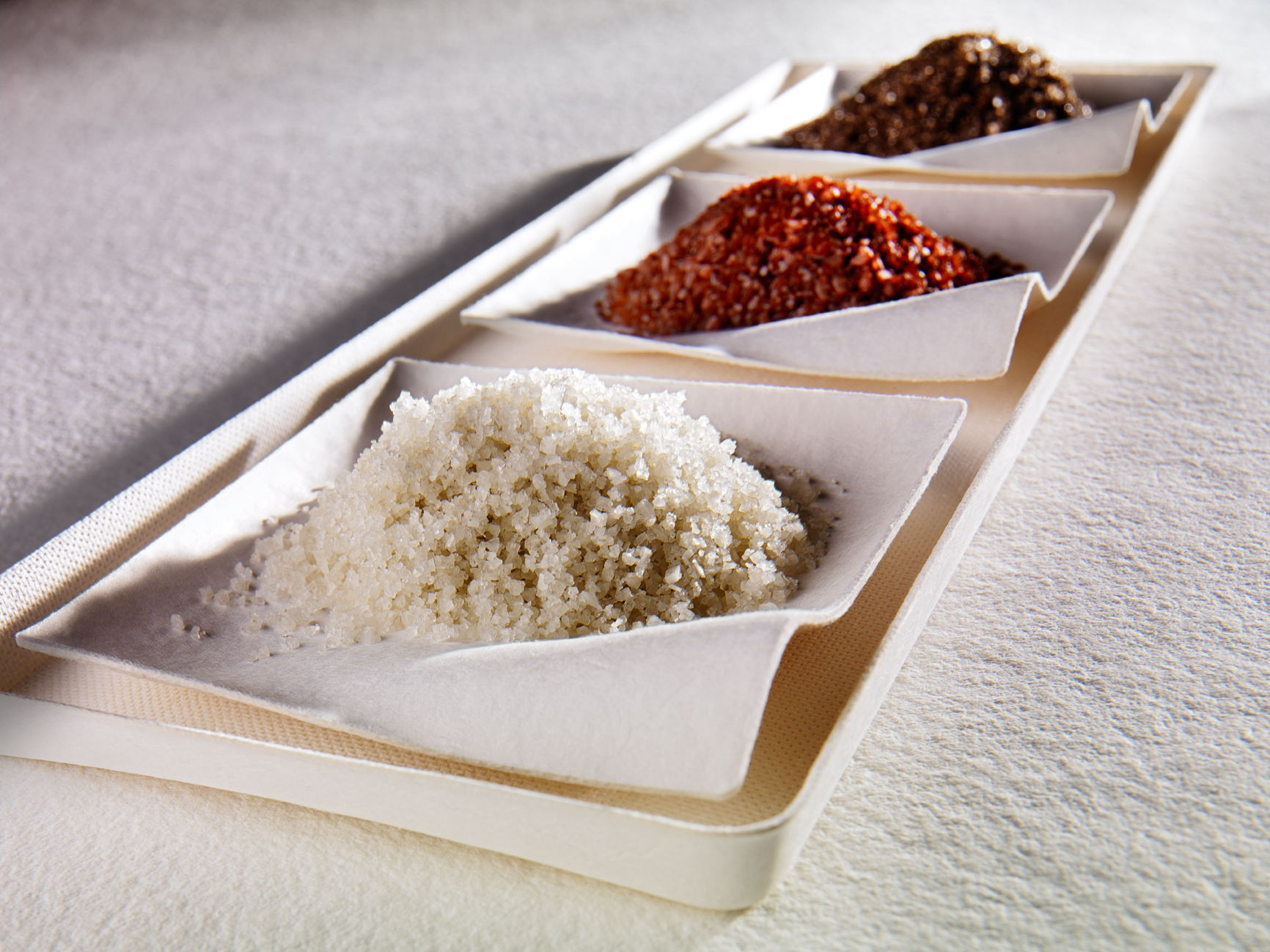 Food gradient of 3 piles of salt in dishes  — Studio 3, Inc.