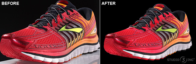 before and after brooks sneakers retouching shoe photography studio 3  — Studio 3, Inc.