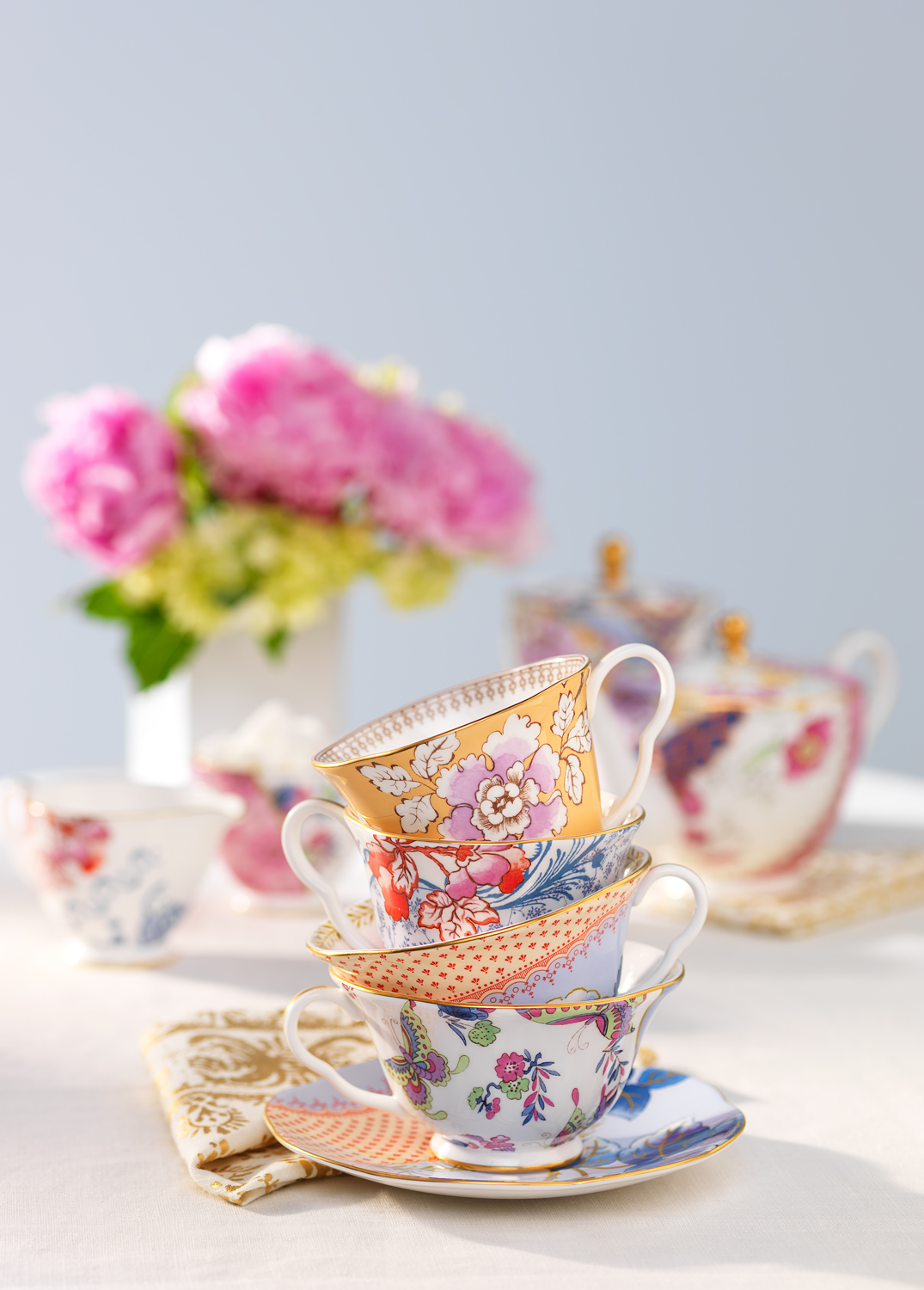 stash tea floral teacups product photography studio 3  — Studio 3, Inc.