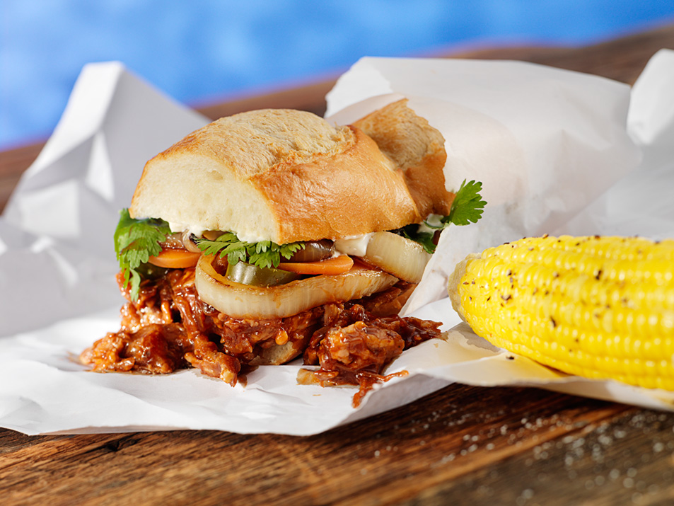 pulled pork sandwhich yellow corn  — Studio 3, Inc.